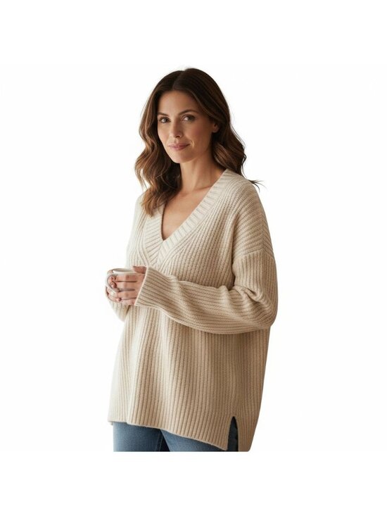 Acne Studios Sweaters - Acne Studios 100% Wool Ribbed V-Neck Sweater Beige Knit - Size XS